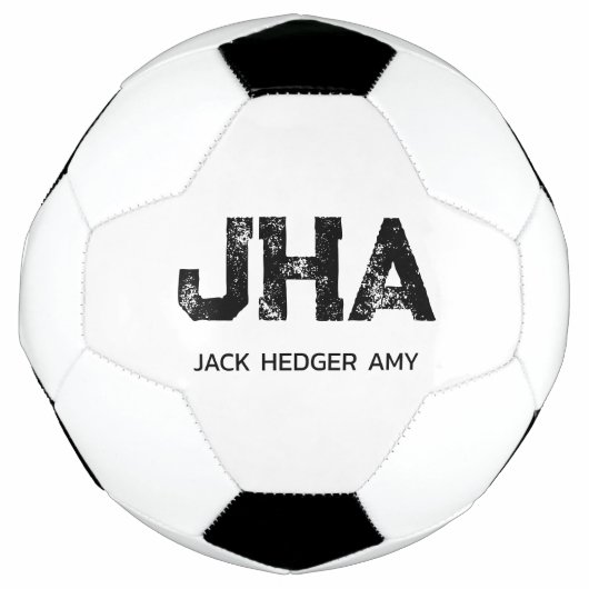ミニマリスト ブラック 三文字 モノグラム 名前 白 サッカーボール (正面)