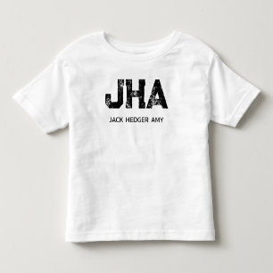 ミニマリスト ブラック 3文字 モノグラム 名前 ホワイト トドラーTシャツ