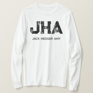 ミニマリスト ブラック 3文字 モノグラム 名前 ホワイト Tシャツ