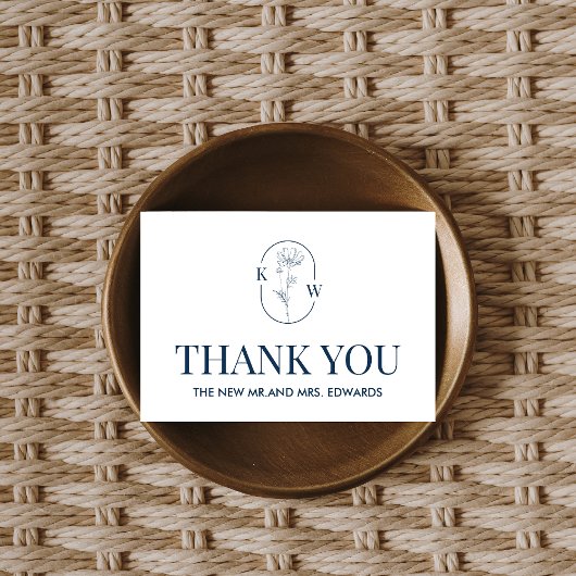 ミニマリスト・ブルー結婚フローラ サンキューカード