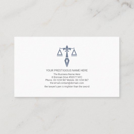 ミニマリスト・ブルー・はかりで測オブ・ジャスティス、弁護士 名刺 (裏面)