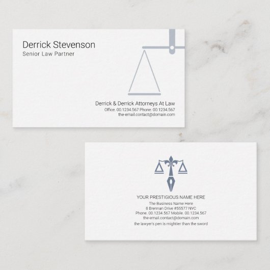 ミニマリスト・ブルー・はかりで測オブ・ジャスティス、弁護士 名刺 (正面/裏面)