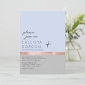 ミニマリスト ブルー グレー ローズゴールド カラー ブロック ウェディング 招待状 (スタンド正面)