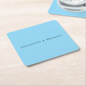 ミニマリスト ブルー シンプル エレガント クラシカル ネーム スクエアペーパーコースター (アングル)