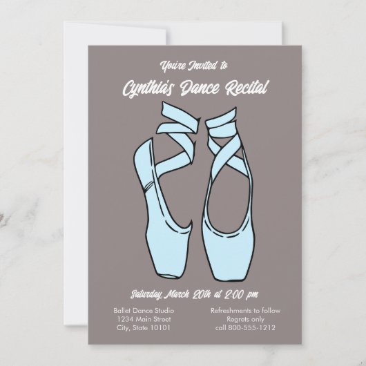 ミニマリスト ブルー バレエ ダンス発表会 招待状 (正面)