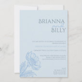 ミニマリスト ブルー フラワー ウェディング 招待状 (正面)