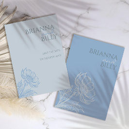 ミニマリスト ブルー フローラル ウェディング セーブザデート