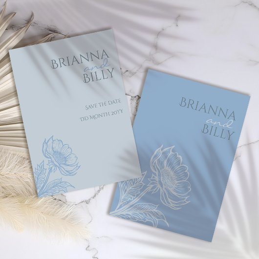 ミニマリスト ブルー フローラル ウェディング セーブザデート