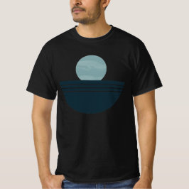 ミニマリスト ブルー ボホ ジオメトリック 月柄 アブストラクト Tシャツ