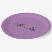 ミニマリスト プレーン カリグラフィー オリジナル ネーム ラベンダー ペーパープレート (アングル)