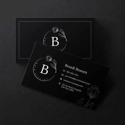 ミニマリスト ヘアスタイリスト 手描き フラワーボタニカル 名刺