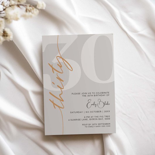 ミニマリスト ベージュ 30歳の誕生日パーティー招待状 招待状