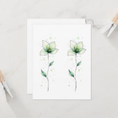 ミニマリスト ペア グリーン 水彩 花 白紙 カード (正面/裏面インサイチュ)