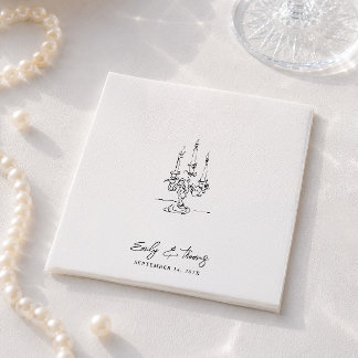 ミニマリスト+ホイップサル+インク+手描きの結婚式 スタンダードカクテルナプキン