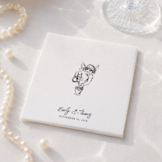 ミニマリスト+ホイップシカル+インク 手描きの結婚式 スタンダードカクテルナプキン