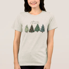 ミニマリスト ホリデー ウォーターカラー クリスマスツリー トライブレンドＴシャツ