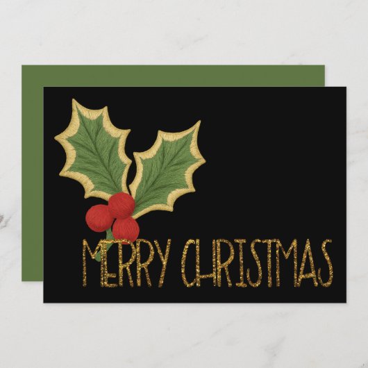 ミニマリスト ホリー ベリー 刺繍 クリスマス (正面/裏面)