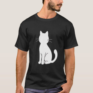 ミニマリスト ホワイトキャット シルエット デザイン Tシャツ