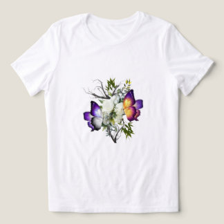 ミニマリスト ホワイトローズ & パープルバタフライ グラフィックT トライブレンドTシャツ