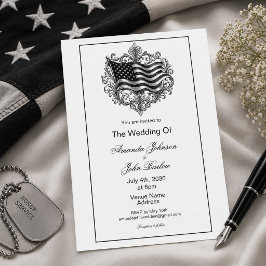 ミニマリスト ホワイト アメリカ国旗 軍事結婚式 招待状