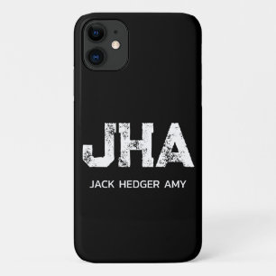 ミニマリスト ホワイト イニシャル ブラック モノグラム 3文字 名前 iPhone 11 ケース