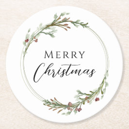 ミニマリスト ホワイト クリスマスリース ラウンドペーパーコースター