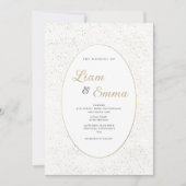 ミニマリスト ホワイト ゴールド グリッター コンフェッティ ウェディング 招待状 (正面)