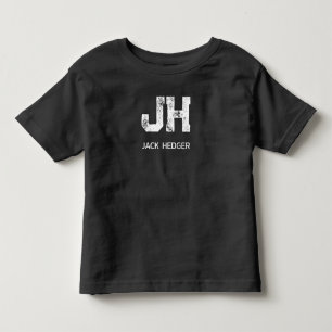 ミニマリスト ホワイト ツー レター モノグラム ネーム ブラック トドラーTシャツ
