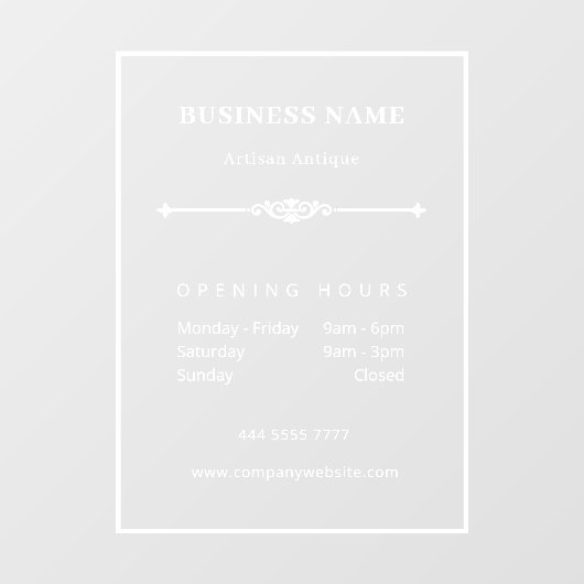 ミニマリスト ホワイト ビジネス ヴィンテージ オープニングアワー ウィンドウサイン (シート)