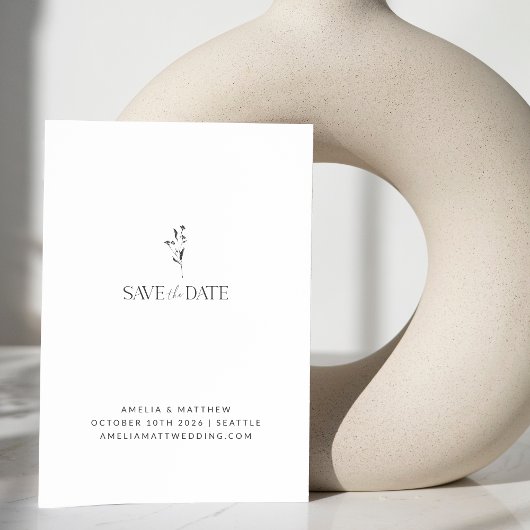 ミニマリスト ホワイト フラワー ボタニカル ドローイング ウェディング セーブザデート