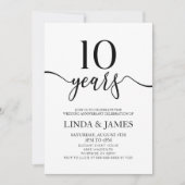 ミニマリスト ホワイト ブラック 結婚10周年記念 招待状 (正面)