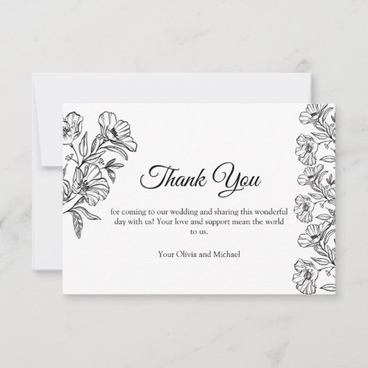 ミニマリスト ホワイト ボタニカル ライン アート サンキューカード (正面)