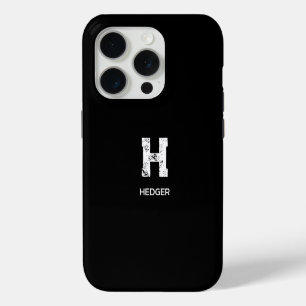 ミニマリスト ホワイト モノグラム ブラックイニシャル iPhone 15 PROケース