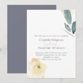 ミニマリスト ホワイト ローズ フローラル ウォーターカラー 招待状 (正面/裏面)