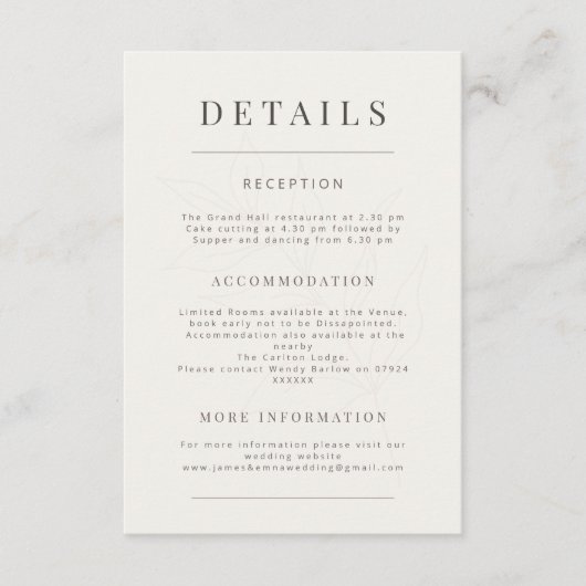 ミニマリスト ボタニカル ウェディング ウォーム ホワイト エンクロージャーカード (正面)