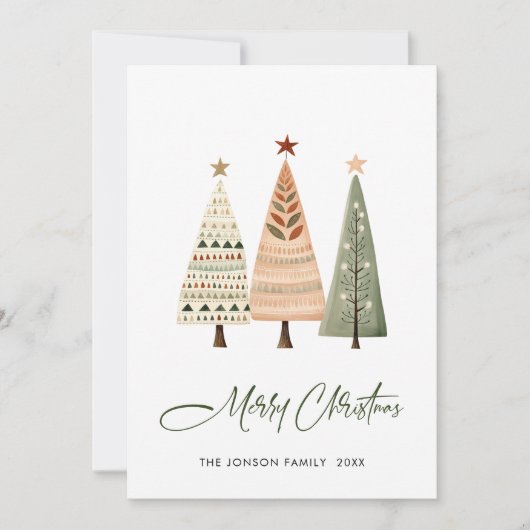 ミニマリスト ボヘミアンの松の木のクリスマスグリーティング シーズンカード (正面)