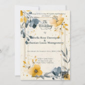 ミニマリスト ボヘミアンミュージック マスタードイエロー & ブルー ウェディング 招待状 (正面)