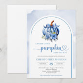 ミニマリスト ボホー ネイビーブルー パンプキン フローラル アーチ 招待状 (正面/裏面)