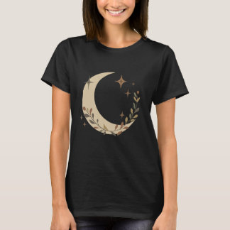 ミニマリスト・ボホ・クレセントムーンと植物の星 Tシャツ