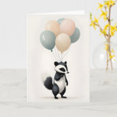 ミニマリスト ボーホー キュート スカンク バルーン付き ブランク カード (黄色い花)