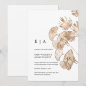 ミニマリスト ボーホー ゴールド ギンコ＆パーム エレガント ウェディング 招待状 (正面/裏面)
