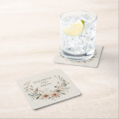 ミニマリスト ボーホー フラワーズ（アイボリーとブラッシュ） スクエアペーパーコースター (インサイチュ)
