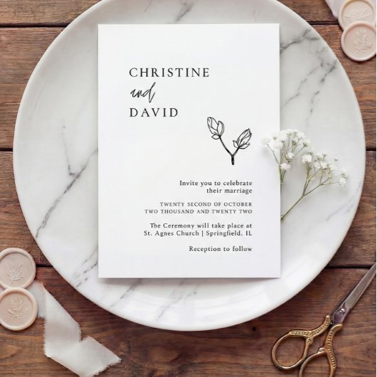 ミニマリスト ボーホー ブラック&ホワイト ウェディング 招待状