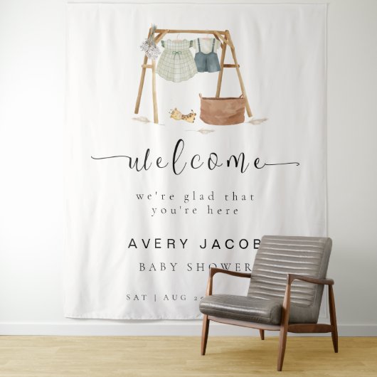 ミニマリスト ボーホー ベイビー シャワー ウェルカム サイン タペストリー (インサイチュ)