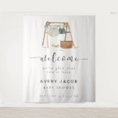 ミニマリスト ボーホー ベイビー シャワー ウェルカム サイン タペストリー (正面)