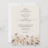 ミニマリスト ボーホー 水彩画のワイルドフラワーズ 秋の土っぽい 招待状 (正面)