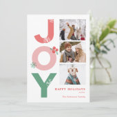 ミニマリスト ボールド スクリプト ジョイ 3 フォト コラージュ ファミリー シーズンカード (スタンド正面)