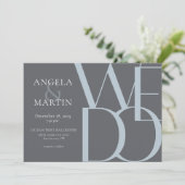 ミニマリスト ボールド ダスティーブルー グレー 結婚式招待状 招待状 (スタンド正面)