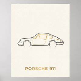 ミニマリスト ポルシェ 911 ラインアート ポスター