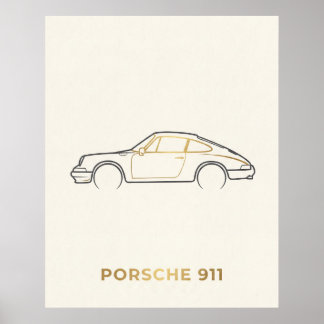 ミニマリスト ポルシェ 911 ラインアート ポスター